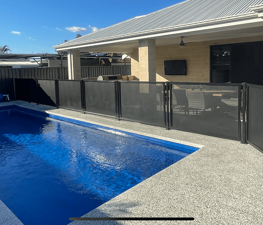 pool fencing in black around a pool