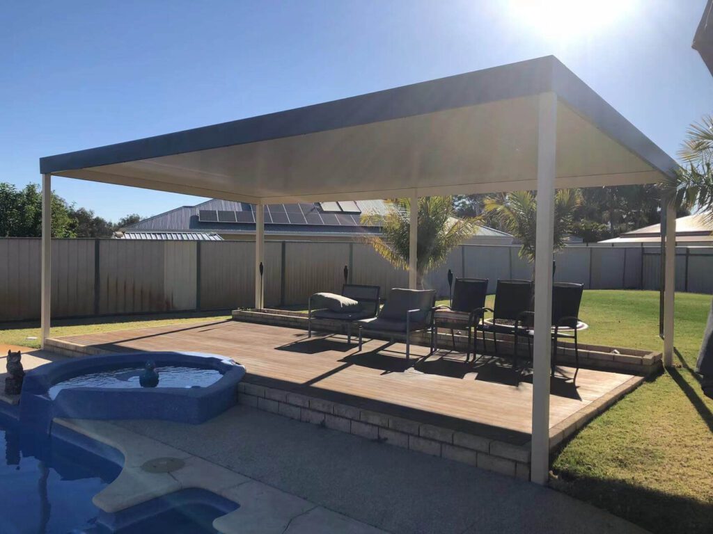 insulated roof outdoor patio by a pool in a perth home