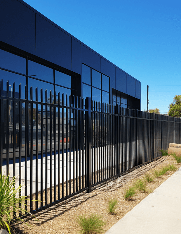 black garrison fencing at a commercial property in perth