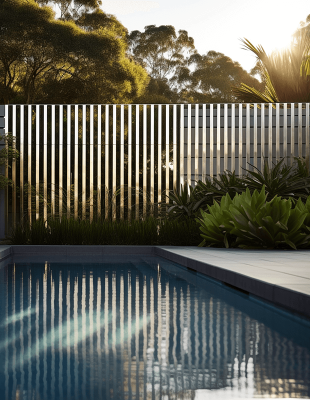 aluminium slat fencing by a perth pool